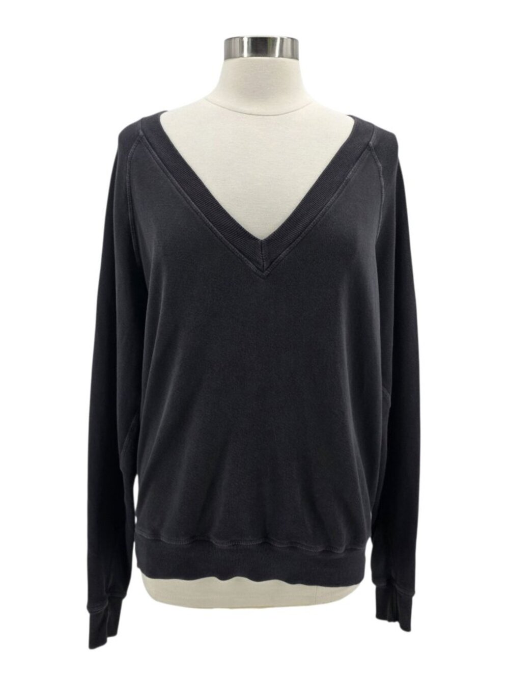 The Great. Womens Small Sweatshirt The V-neck In Almost Black Pullover Relaxed